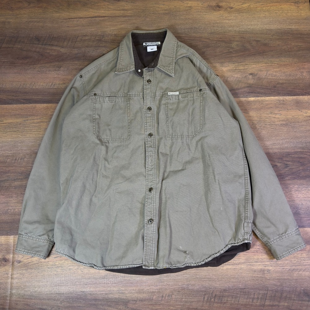 Columbia Sportswear Mens XL Canvas Fleece Lined Shirt Jacket Olive Green Y2K